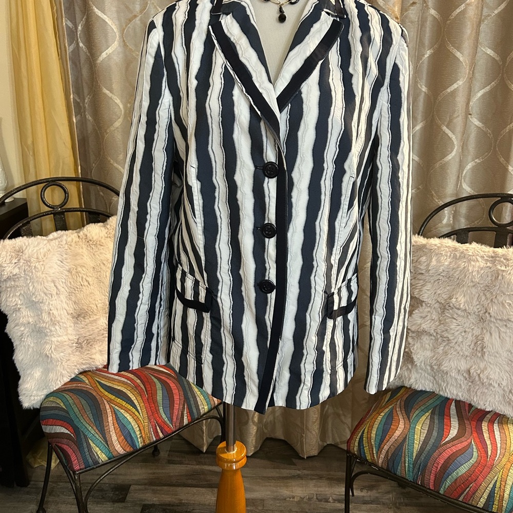 Basler Navy and White Striped Blazer